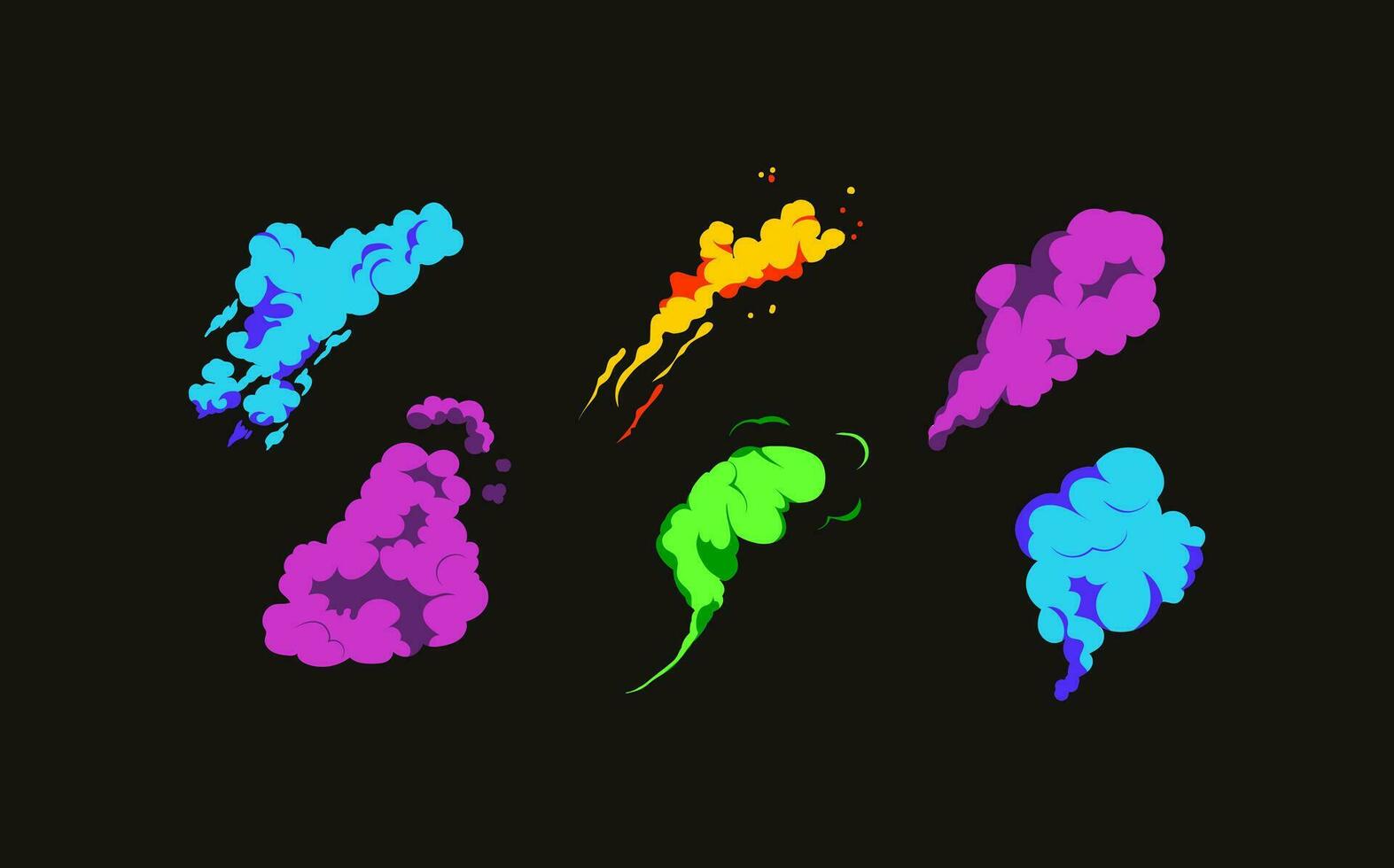 Smoke explosion animation of an explosion with comic flying clouds. Set of isolated vector illustrations to create an explosion effect. The effect of smoke movement, sparkle and dynamic boom.