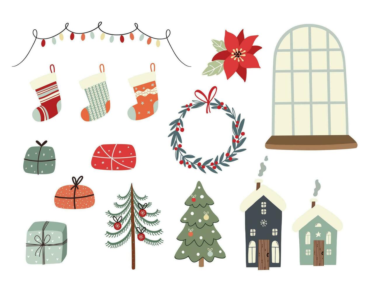 Set of christmas elements. Vector illustration in a flat style.