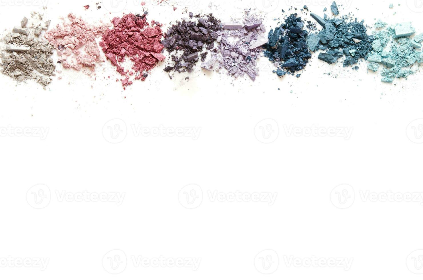 Crushed eyeshadow makeup set isolated on white background. The concept of fashion and beauty industry. Copy Space. - Image photo
