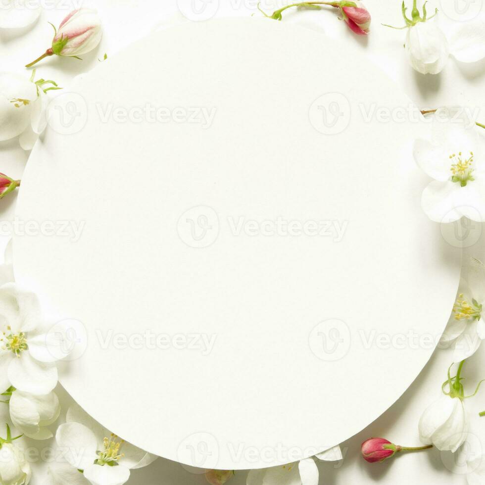 Creative layout of summer  fresh flowers with space for text on white paper. Mockup. View from above. - Image photo