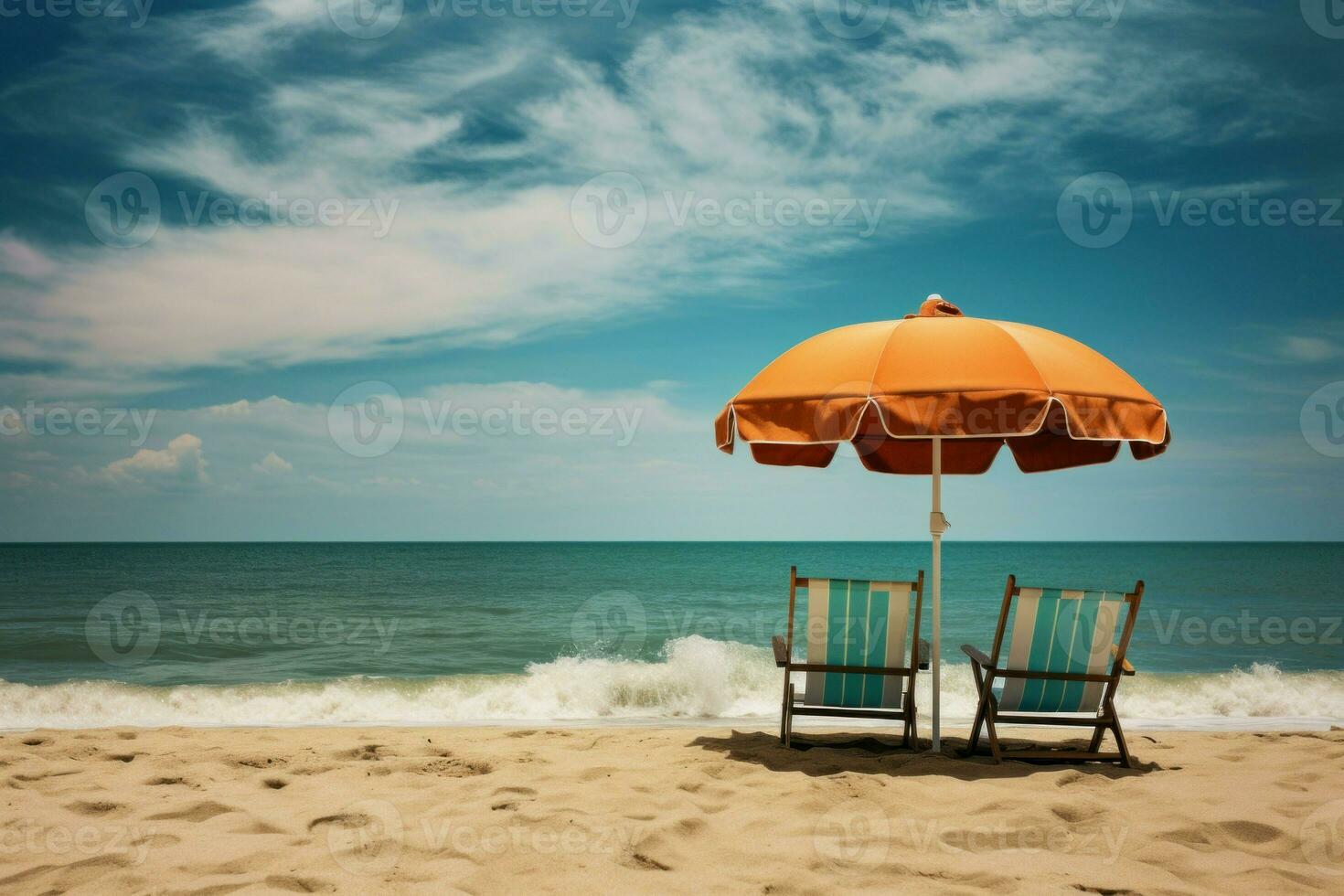 Lightweight Beach chairs umbrella. Generate Ai 32037939 Stock Photo at