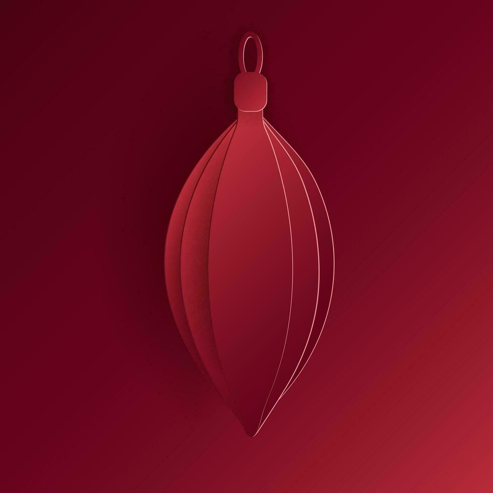 Vector red christmas paper cut 3d ball pendant on bordeaux colored background. Xmas design elements for presentation, banner, cover, web, flyer, card, sale, poster, slide and social media