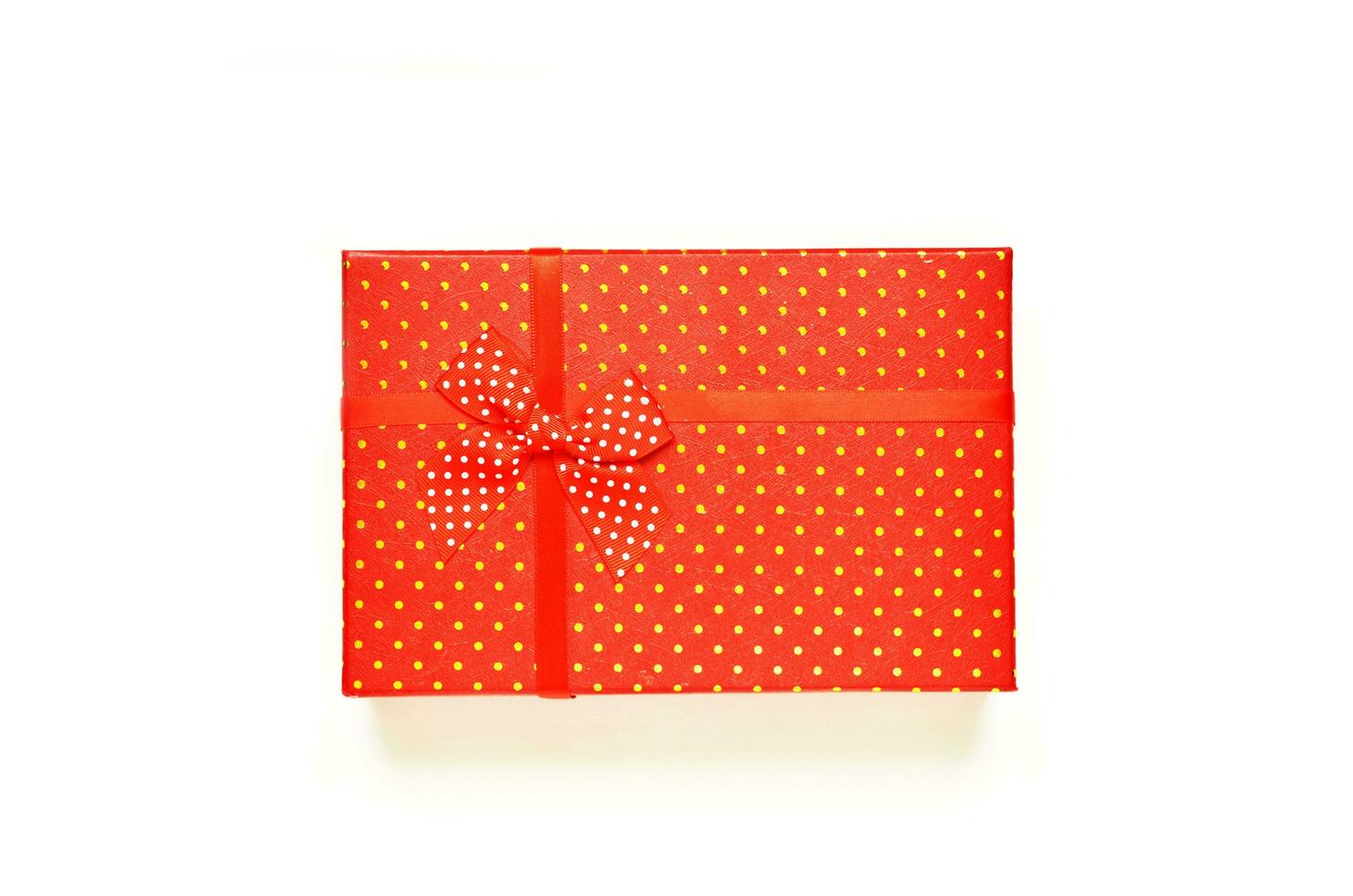 Top view red gift box on white background. photo