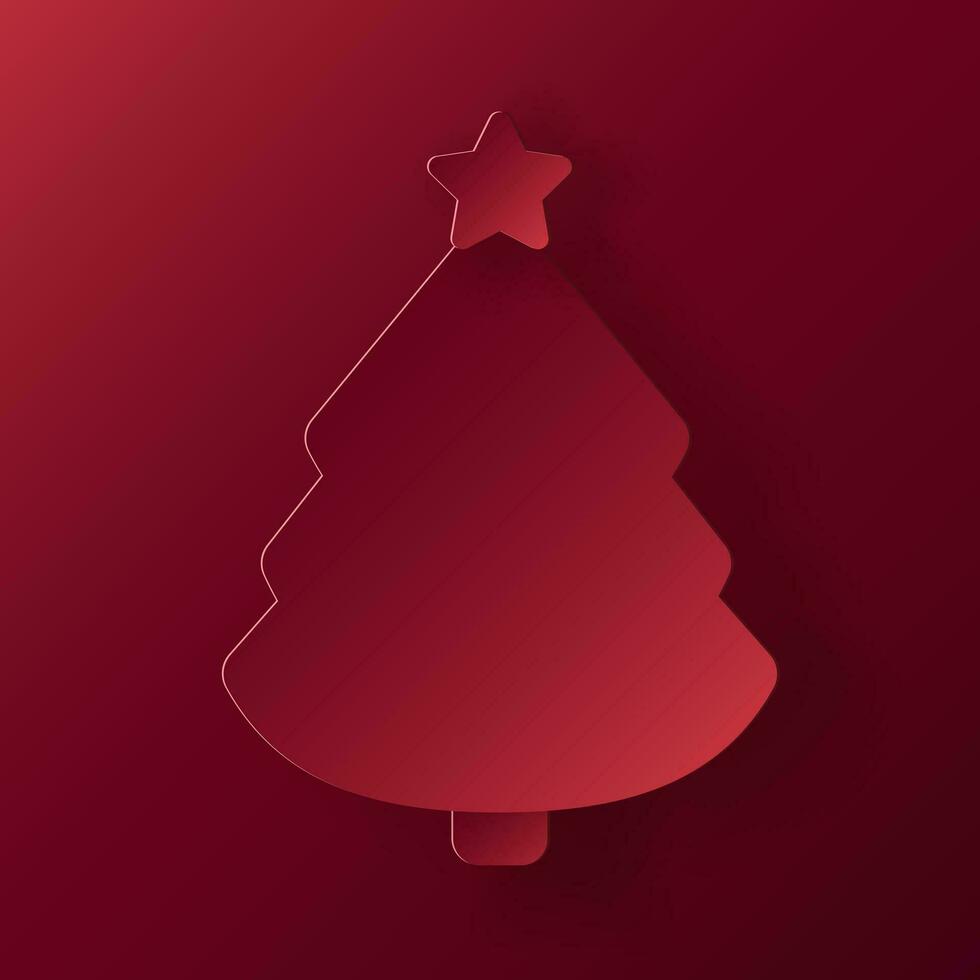 Vector red christmas paper cut 3d tree pendant on bordeaux colored background. Xmas design elements for presentation, banner, cover, web, flyer, card, sale, poster, slide and social media