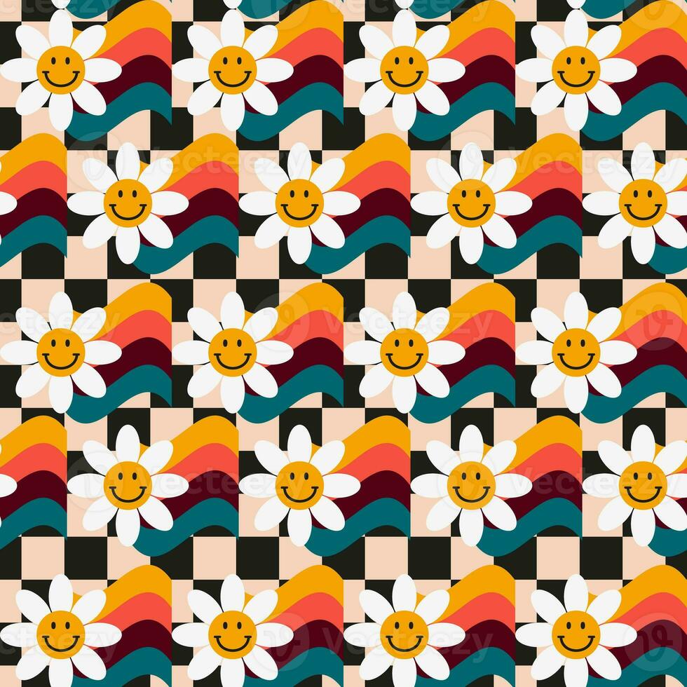 Retro seamless pattern with flowers in 60s style photo