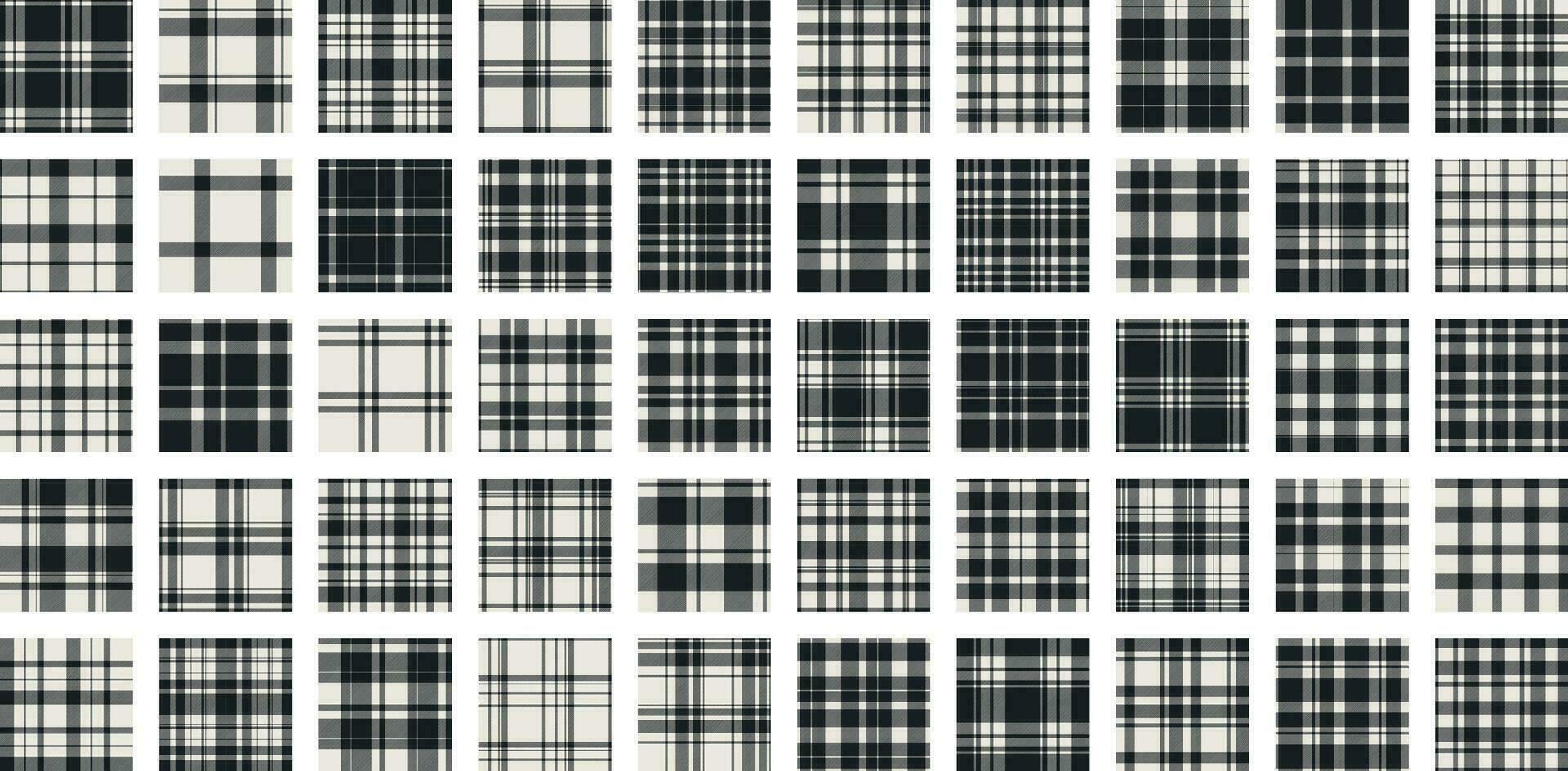 Black and white seamless pattern design. Set vector background, buffalo plaid fabric design.