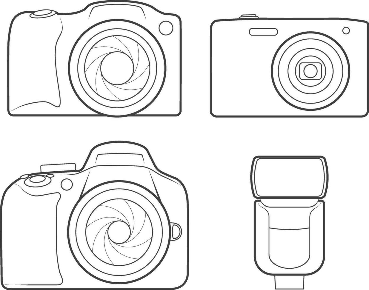 Photo camera flash outline icons vector