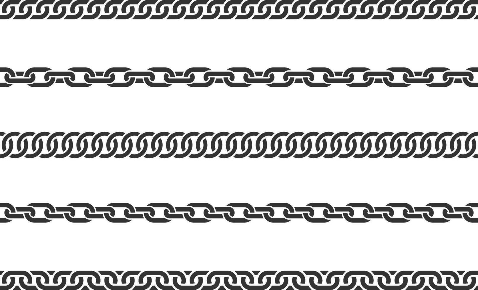 Set seamless chain link. Different chains silhouette black and white isolated on background. Chainlet line design elements. vector