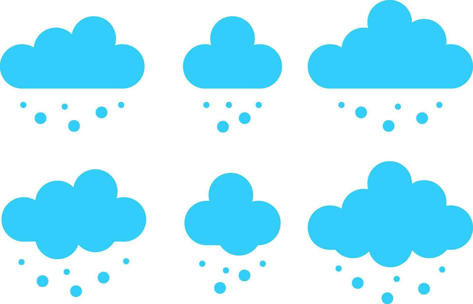 Set of Cloud with snow Icons in cartoon flat style isolated on blue background. Vector design elements winter weather.