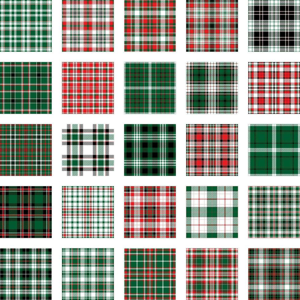 Christmas Pattern seamless of green, red and white vector plaid. Set Holiday background for greeting card, wrapping paper print or winter decor wallpaper.