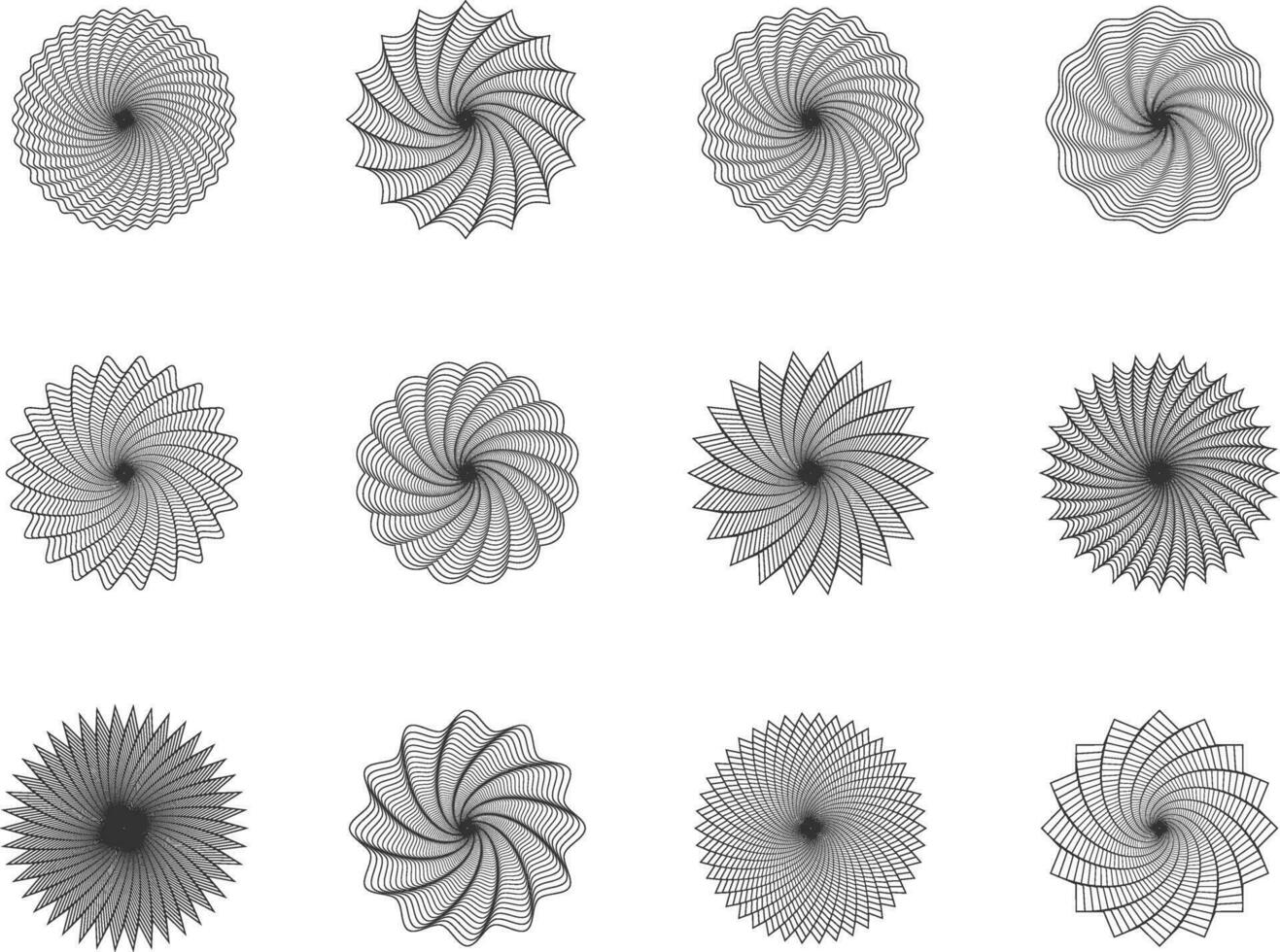 Money watermark, geometric round guilloches. Spirograph patterns and borders vector set illustration.