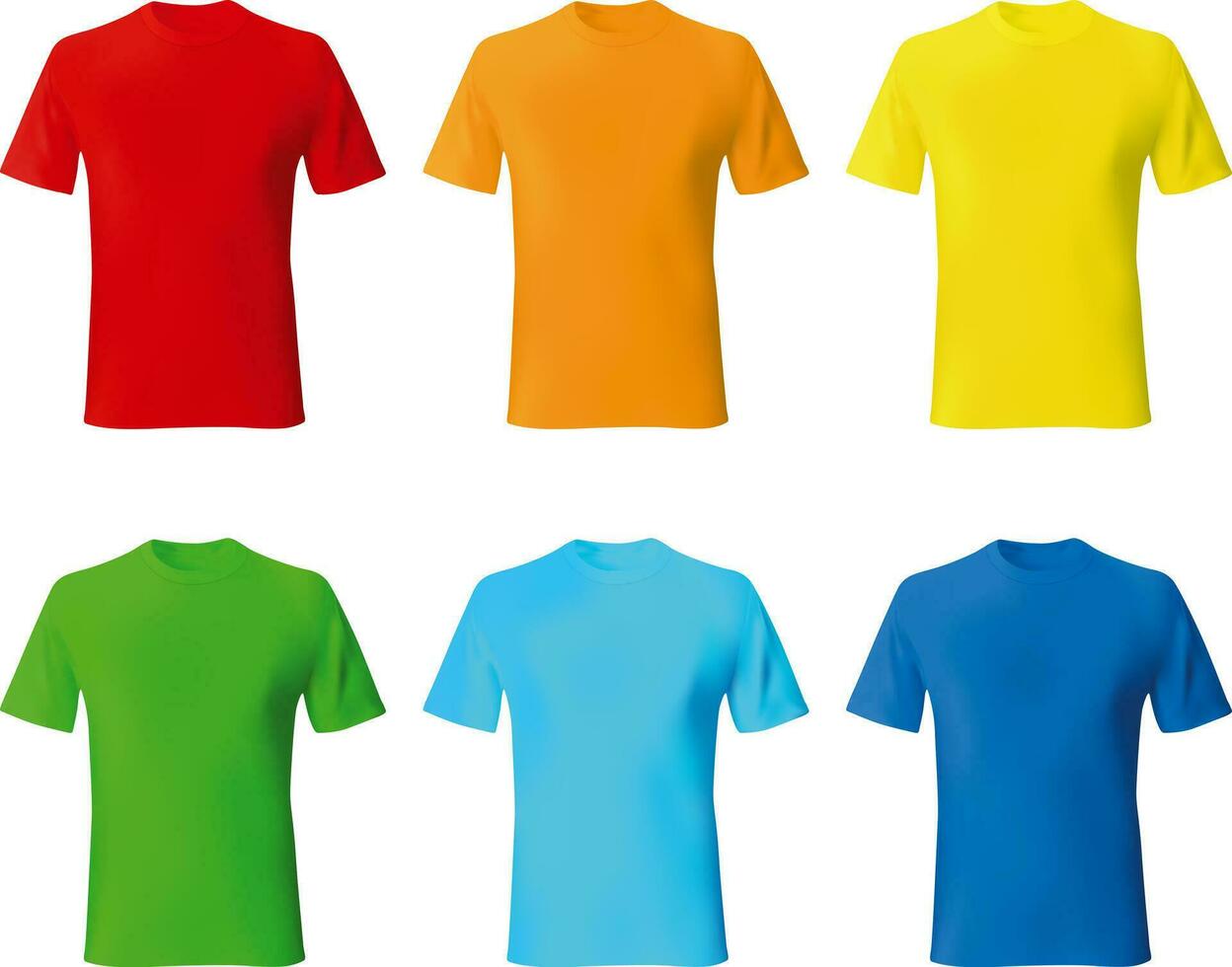Set color male tshirt template realistic mockup vector