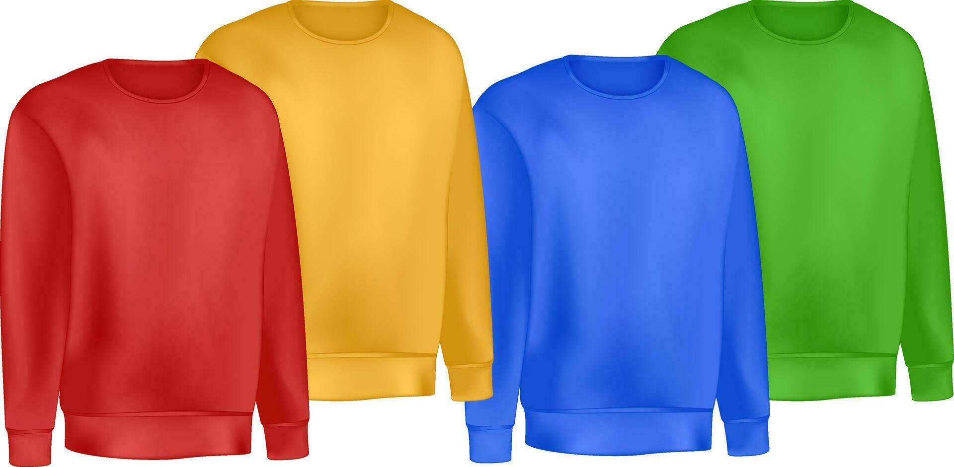 colores mans ropa conjunto de camisa de entrenamiento y raglán suéter. Moda ilustración de Deportes uniforme t camisa. blanco vector modelo frente puntos de vista. aislado en blanco antecedentes.