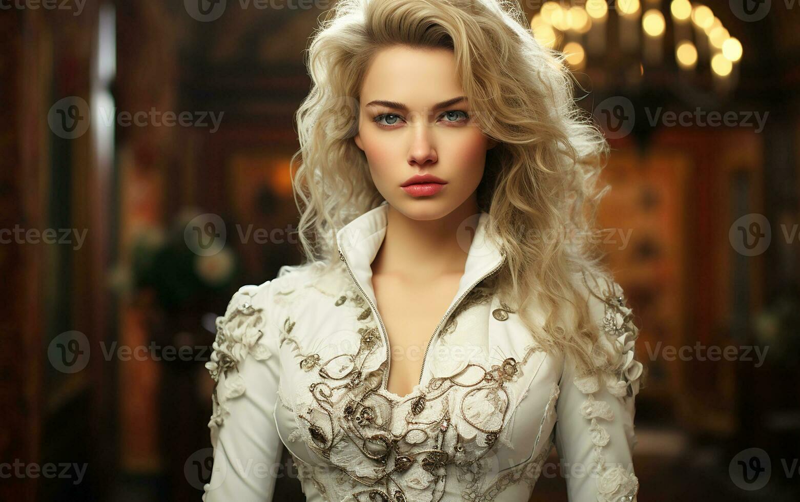 Beautiful young blonde girl, posing.Generative AI photo