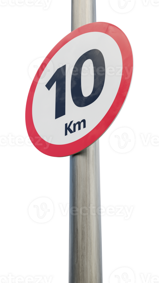 10 km speed limit sign. Ten kilometer sign 3d render png