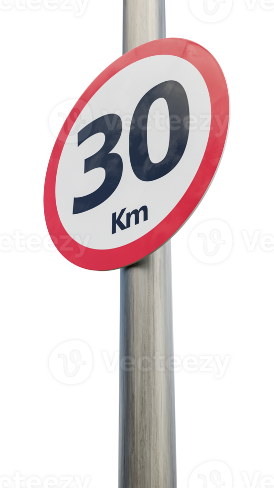 30 km speed limit sign. Thirty kilometer sign 3d render png