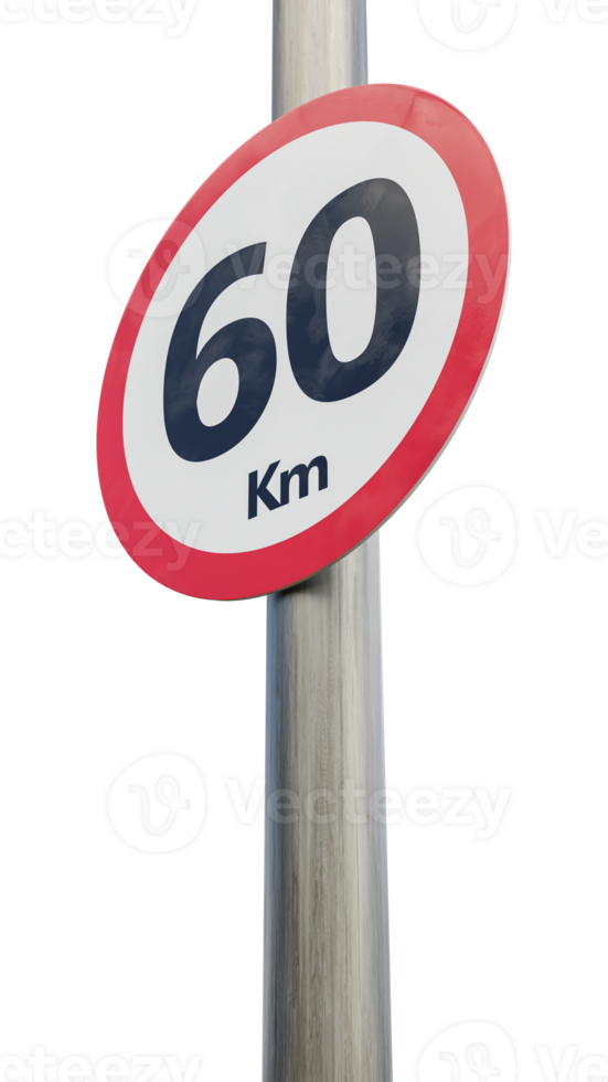 60 km speed limit sign. Sixty kilometer sign 3d render png