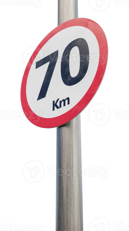 70 km speed limit sign. Seventy kilometer sign 3d render png