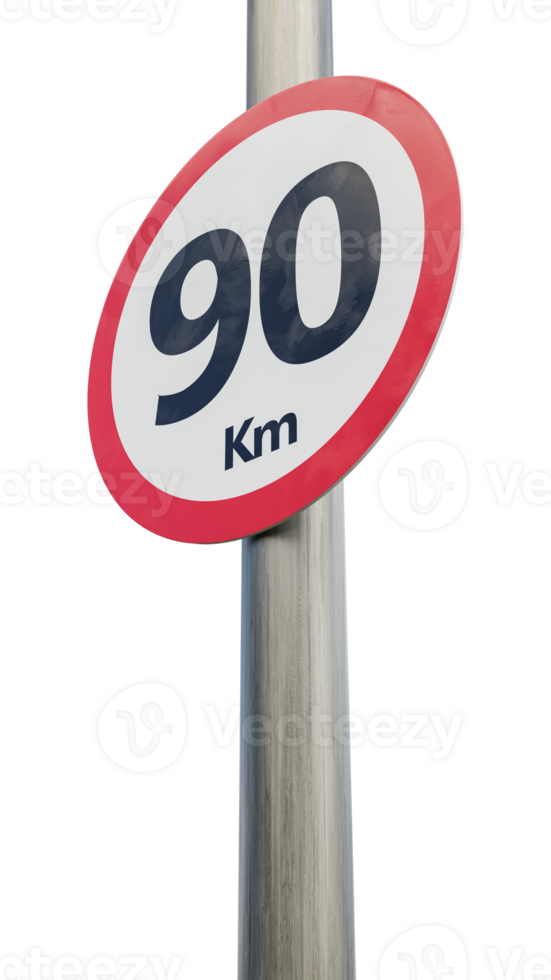 90 km speed limit sign. Ninety kilometer sign 3d render png