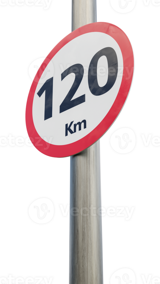 120 km speed limit sign. One hundred and twenty kilometer sign 3d render png