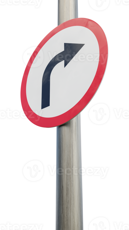 Right turn sign. 3d render png