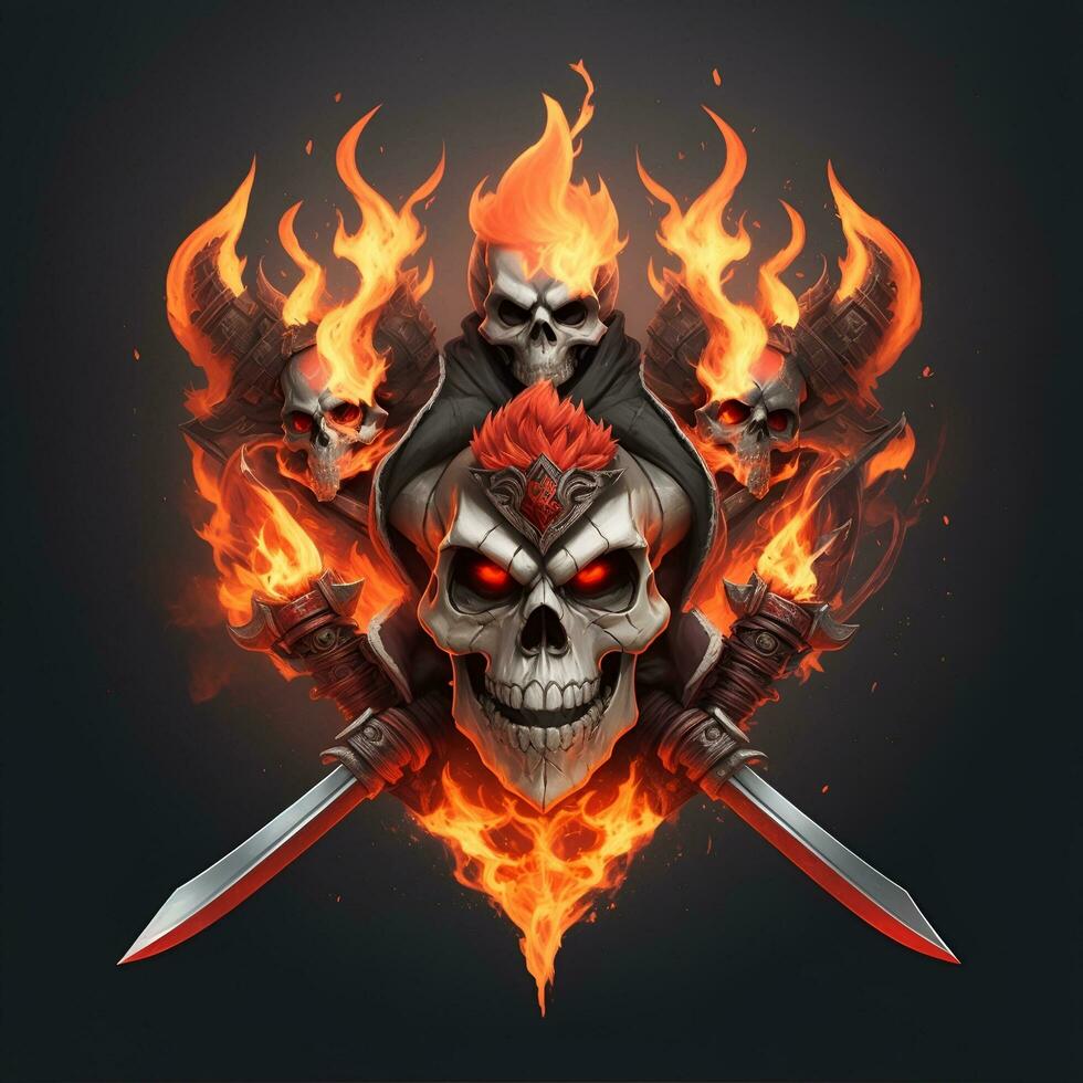 head skull fire mascot and esport gaming logo, AI generated photo