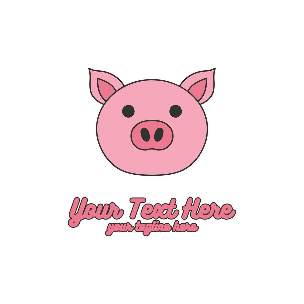 Cute Funny Pig Piggy Hog Head Face Mascot Cartoon Character Doll Logo Illustration vector