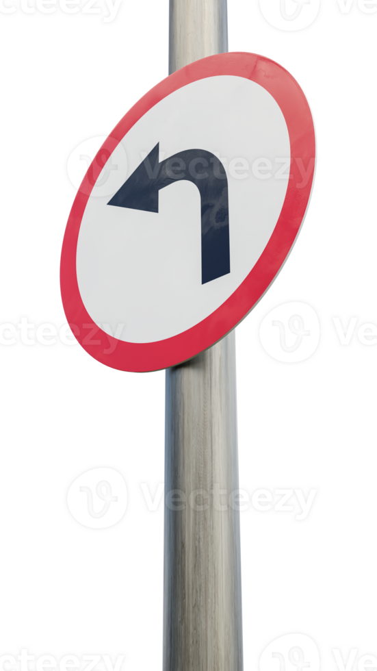Left turn sign. 3d render png