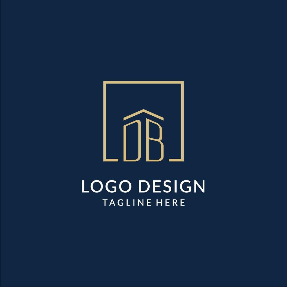 Initial DB square lines logo, modern and luxury real estate logo design vector
