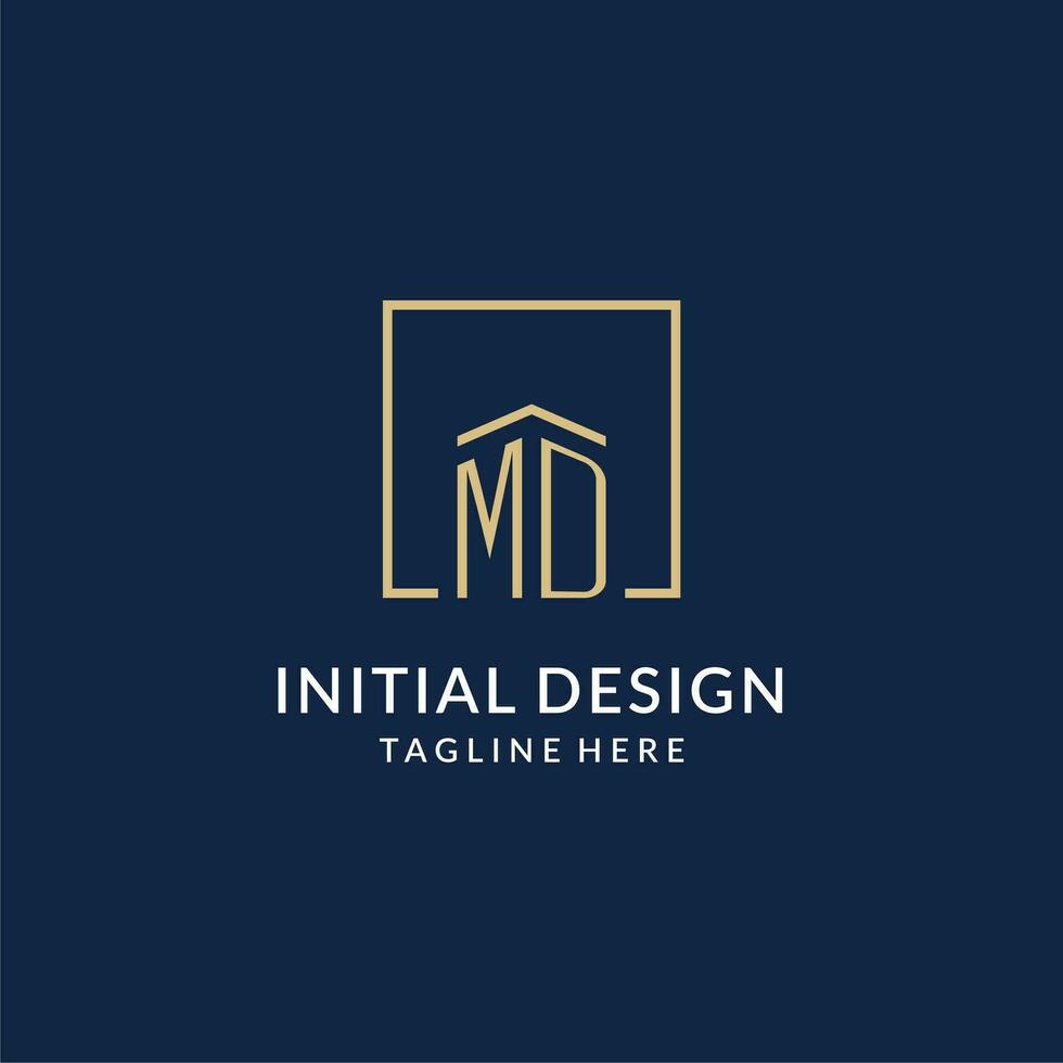 Initial MD square lines logo, modern and luxury real estate logo design vector