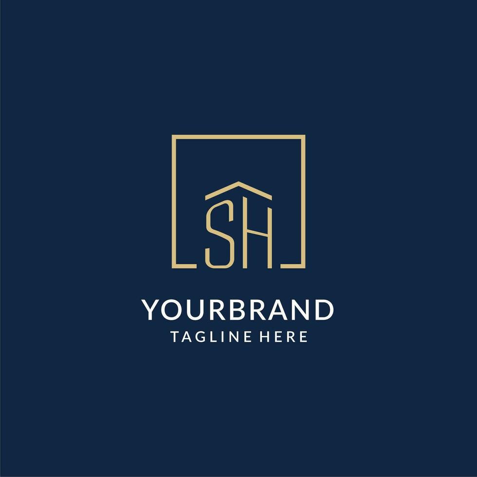 Initial SH square lines logo, modern and luxury real estate logo design vector