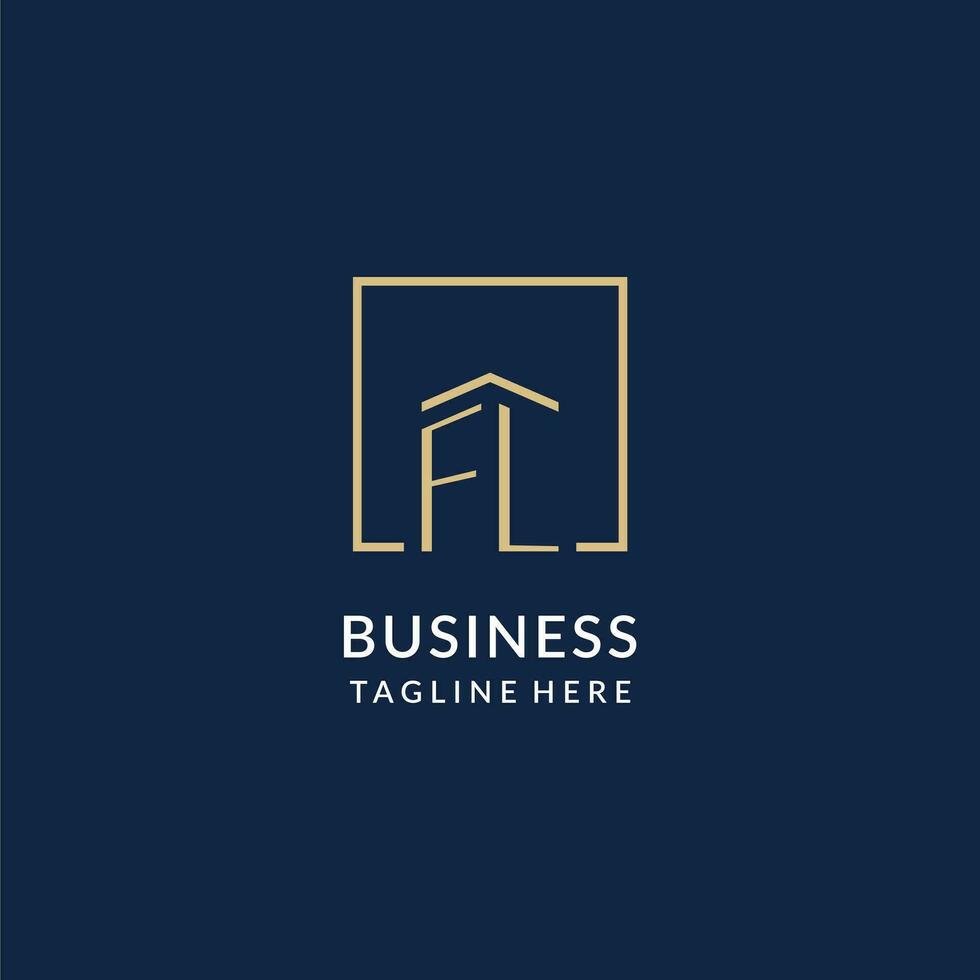 Initial FL square lines logo, modern and luxury real estate logo design vector