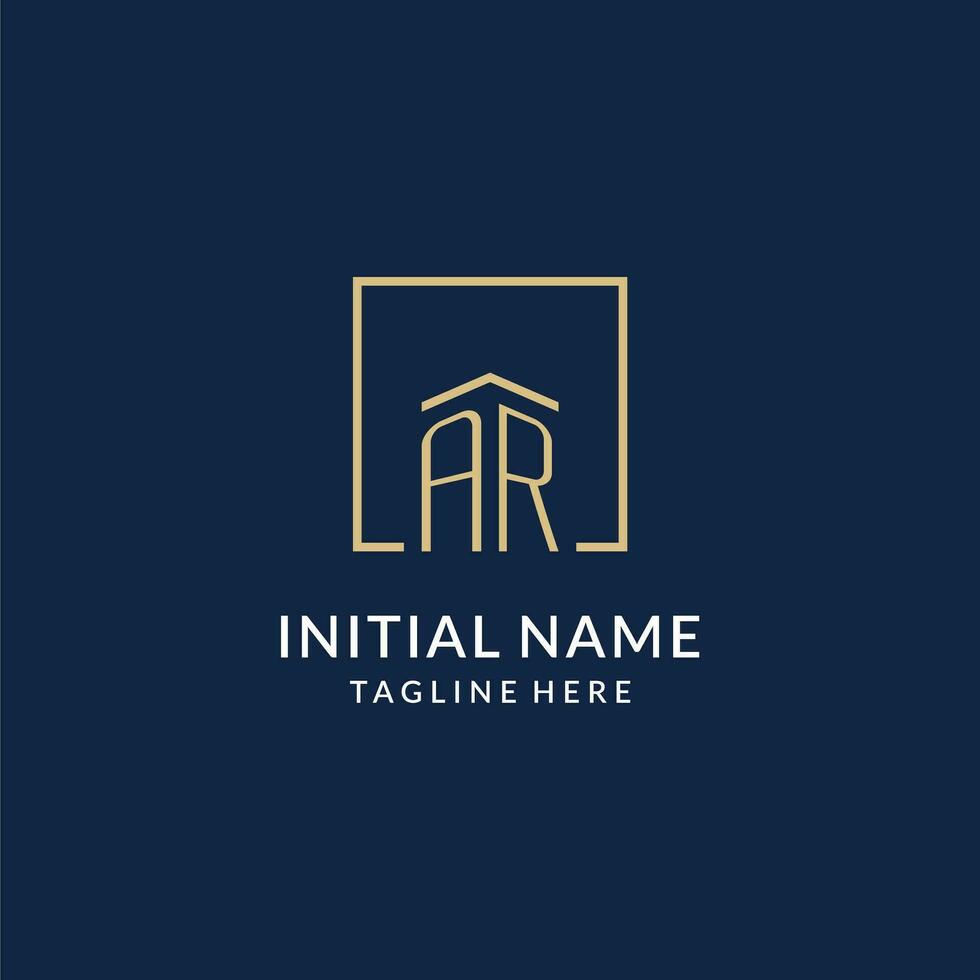 Initial AR square lines logo, modern and luxury real estate logo design vector