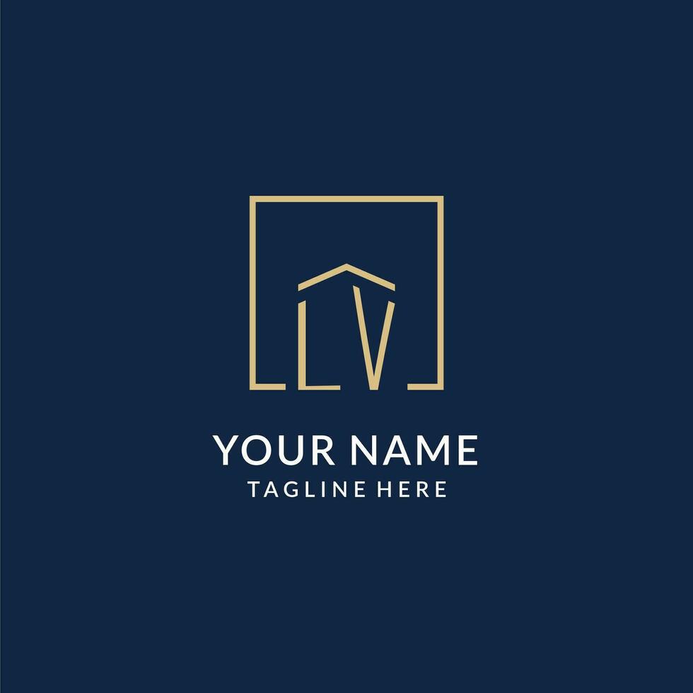 Initial LV square lines logo, modern and luxury real estate logo design vector