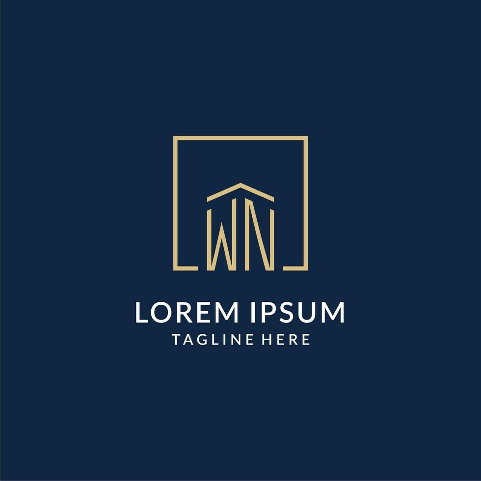 Initial WN square lines logo, modern and luxury real estate logo design vector