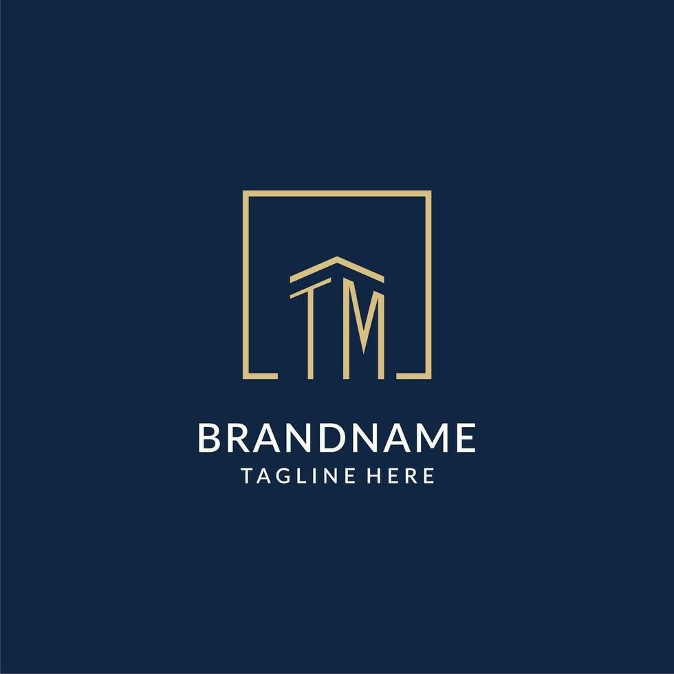 Initial TM square lines logo, modern and luxury real estate logo design vector