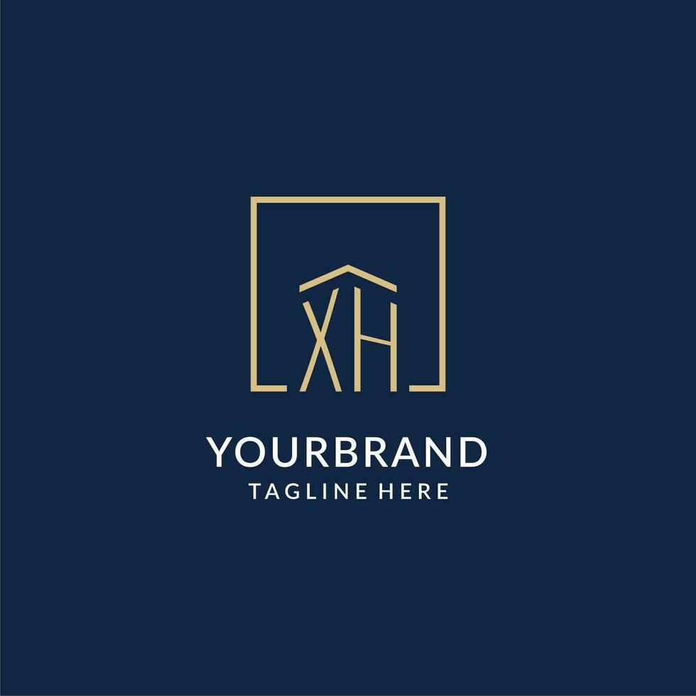 Initial XH square lines logo, modern and luxury real estate logo design vector