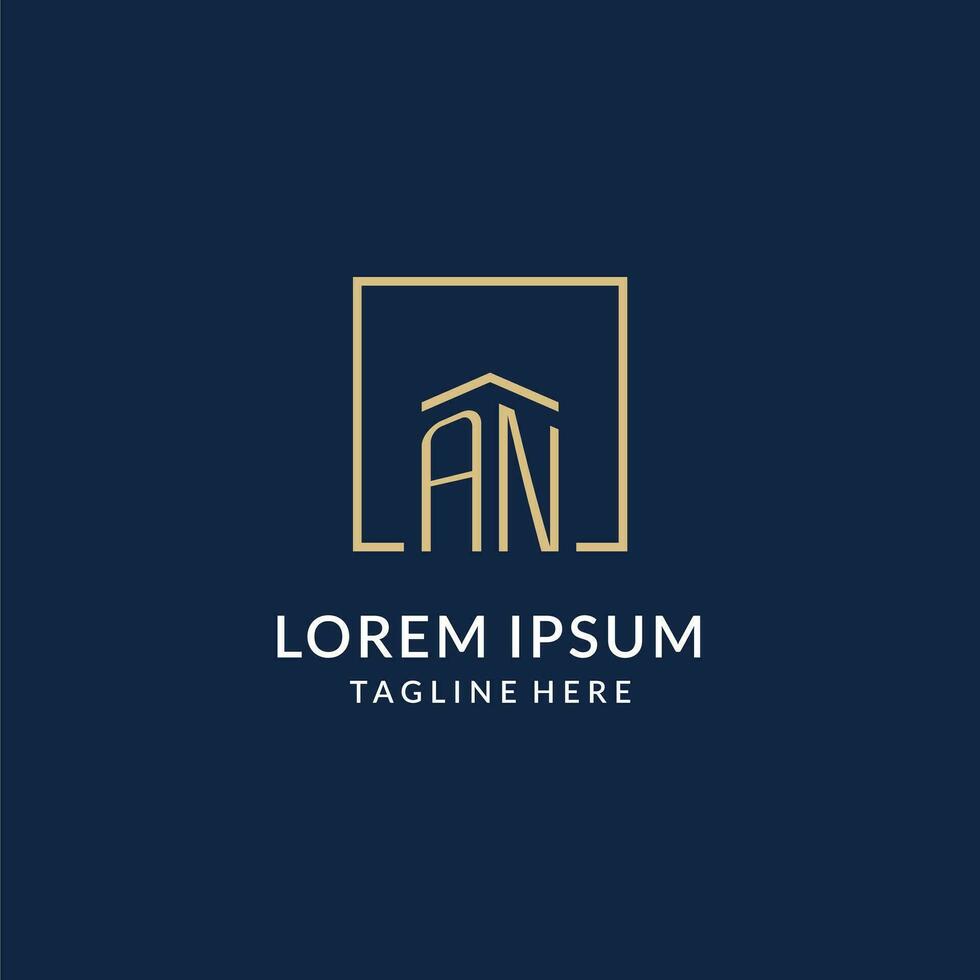 Initial AN square lines logo, modern and luxury real estate logo design vector