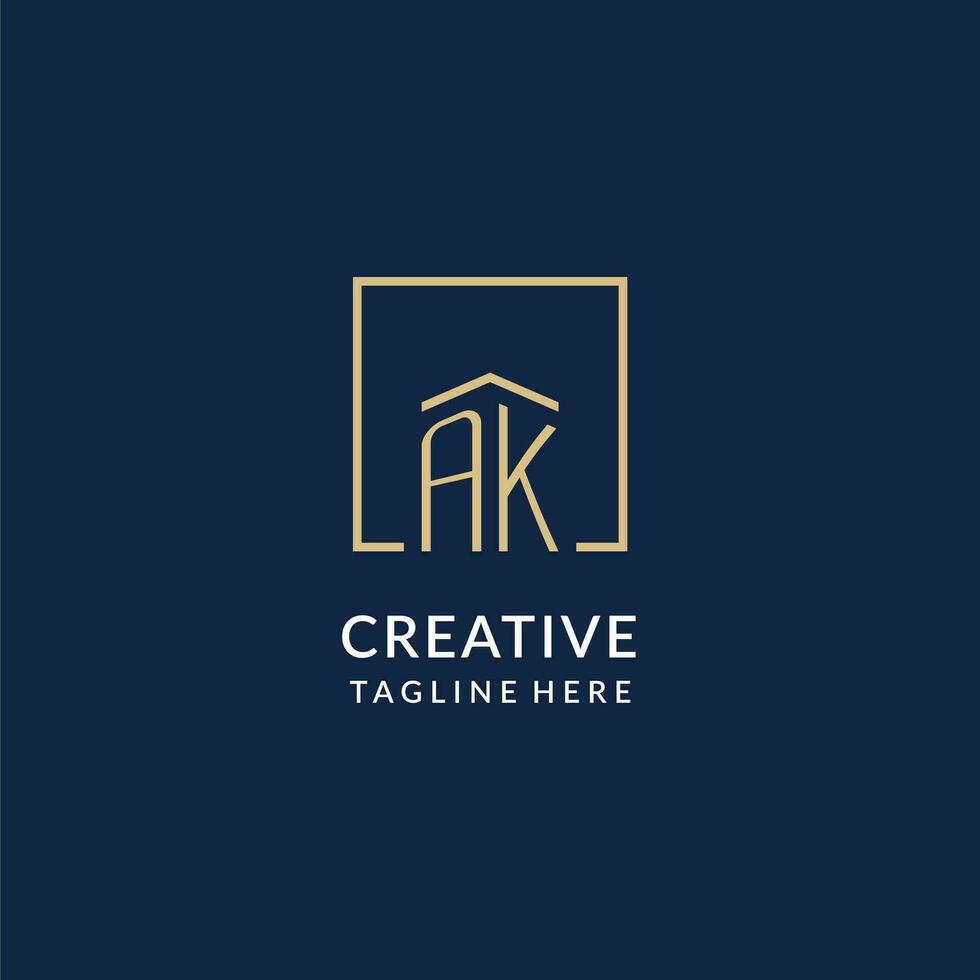 Initial AK square lines logo, modern and luxury real estate logo design vector