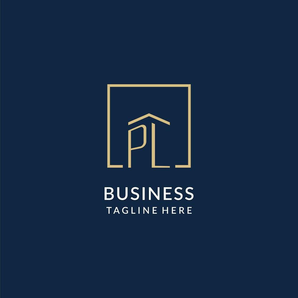 Initial PL square lines logo, modern and luxury real estate logo design vector