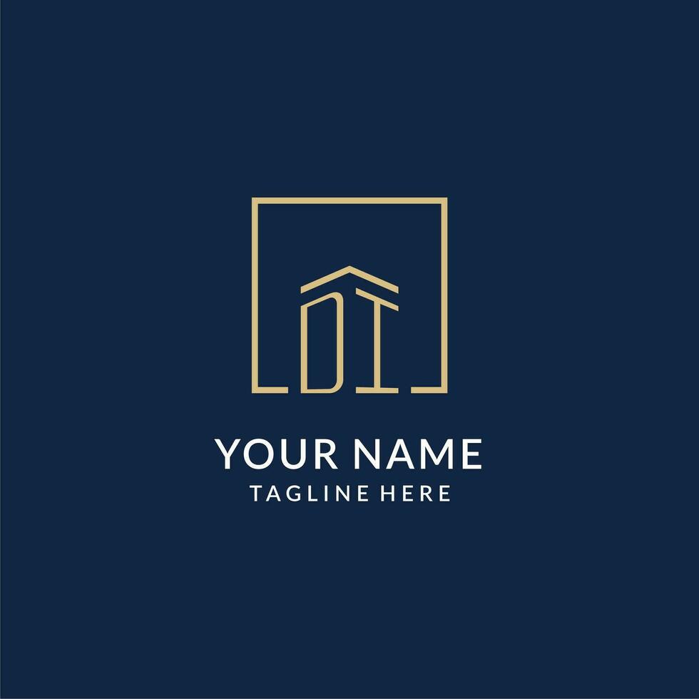 Initial DI square lines logo, modern and luxury real estate logo design vector