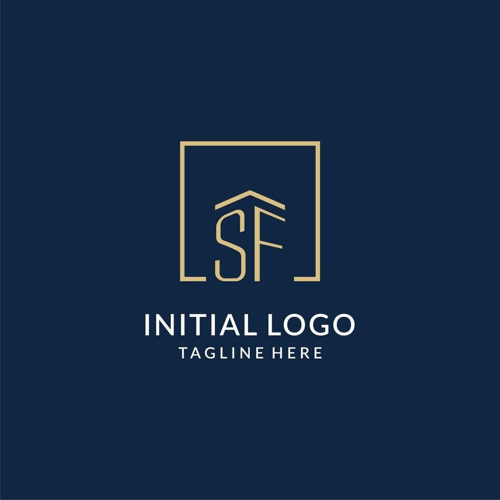 Initial SF square lines logo, modern and luxury real estate logo design vector