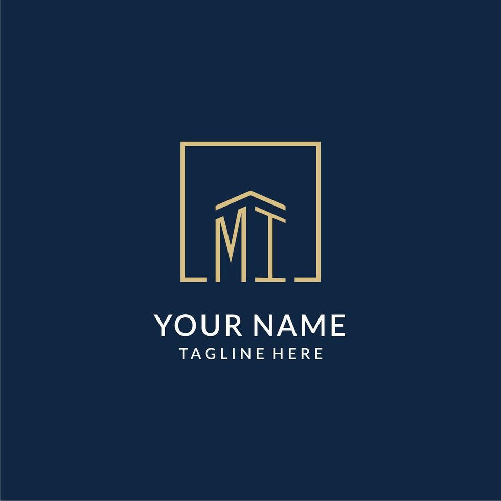 Initial MI square lines logo, modern and luxury real estate logo design vector