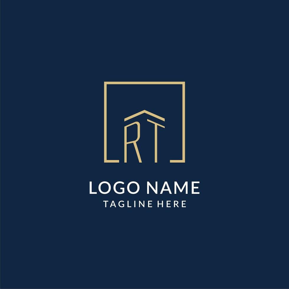 Initial RT square lines logo, modern and luxury real estate logo design vector