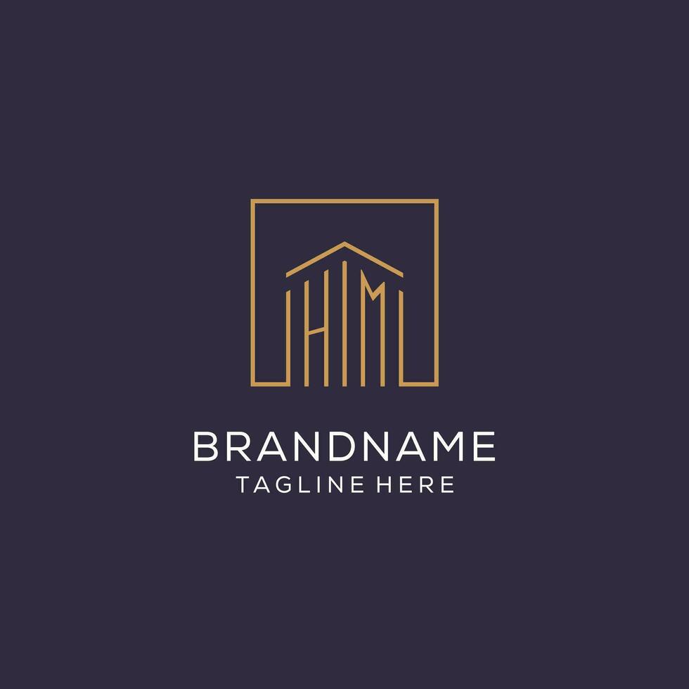 Initial HM logo with square lines, luxury and elegant real estate logo design vector