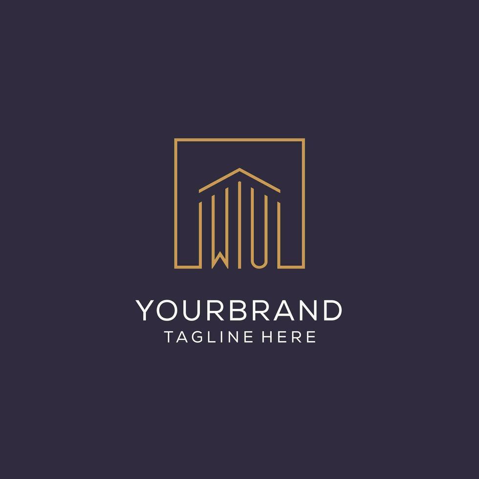 Initial WU logo with square lines, luxury and elegant real estate logo design vector
