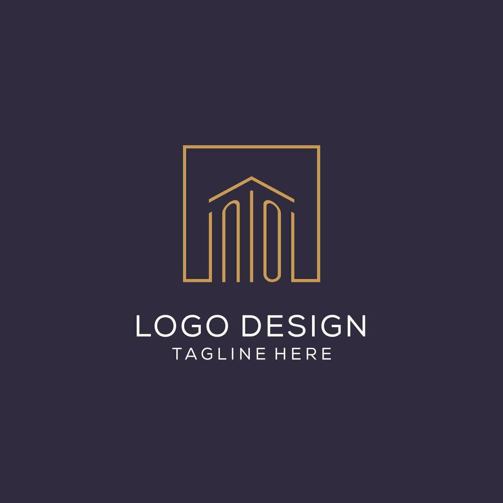 inicial No logo con cuadrado líneas, lujo y elegante real inmuebles logo diseño vector
