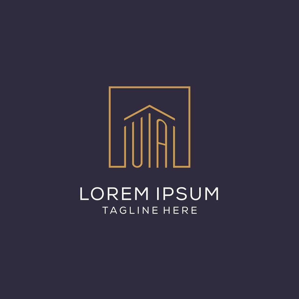 Initial UA logo with square lines, luxury and elegant real estate logo design vector