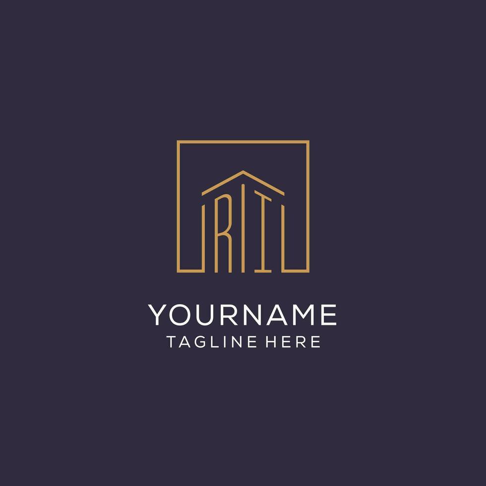 Initial RI logo with square lines, luxury and elegant real estate logo design vector