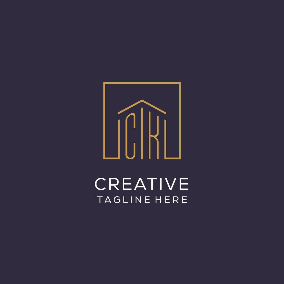 Initial CK logo with square lines, luxury and elegant real estate logo design vector